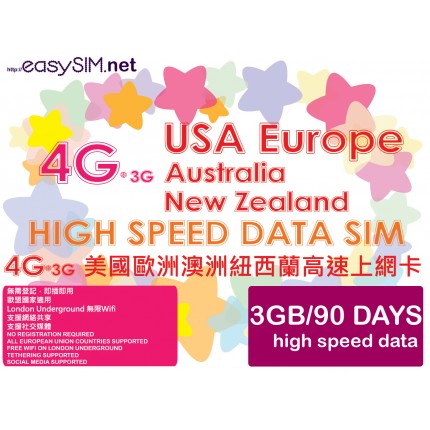 easySIM 4G/3G Multi-Country 90 Days 3GB Data SIM